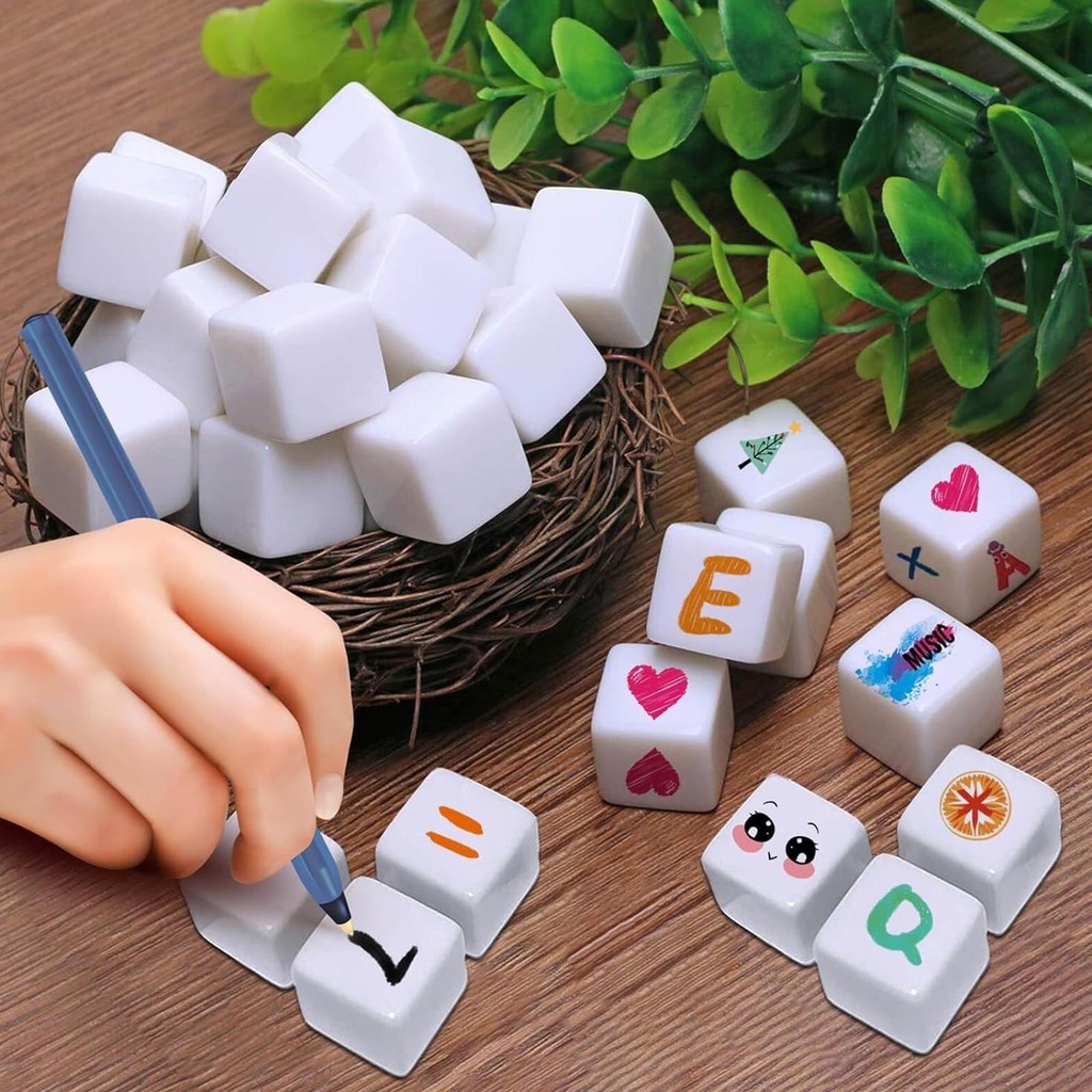 Large Wipe Off Dice Cubic Portable Cleanable Write On Dice Vibrant Color Blank Teaching Accessory Green Blank Dice