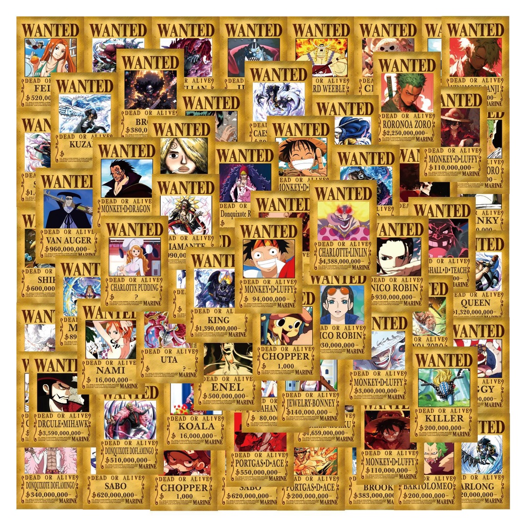 100/50PCS One Piece Wanted Stickers - Waterproof Vinyl Decals for ...
