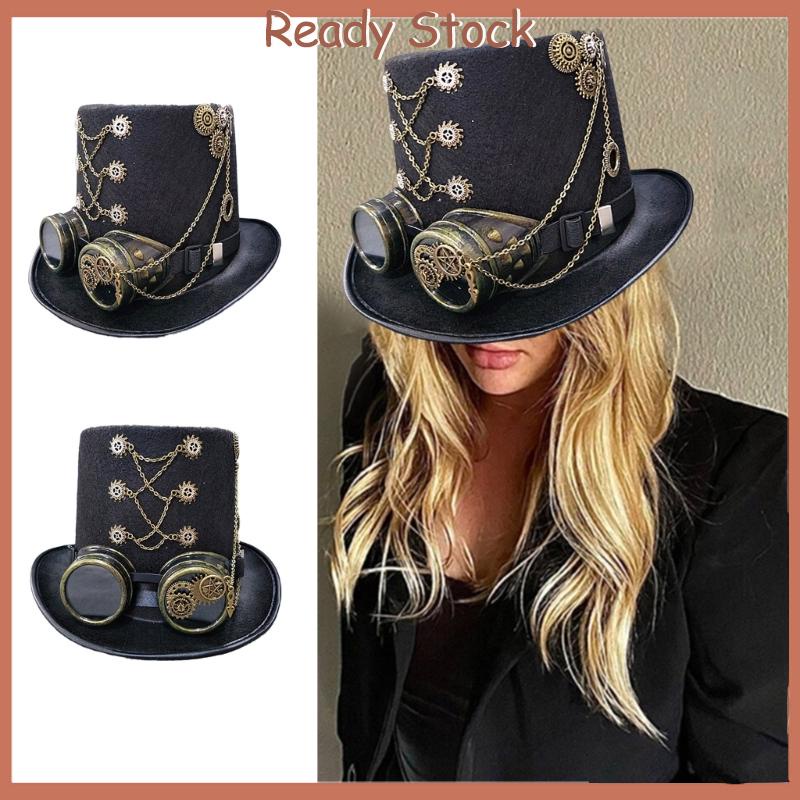 royal Vintage Gear Hat Steampunk Top Hat Cosplay Hat with Goggles Party