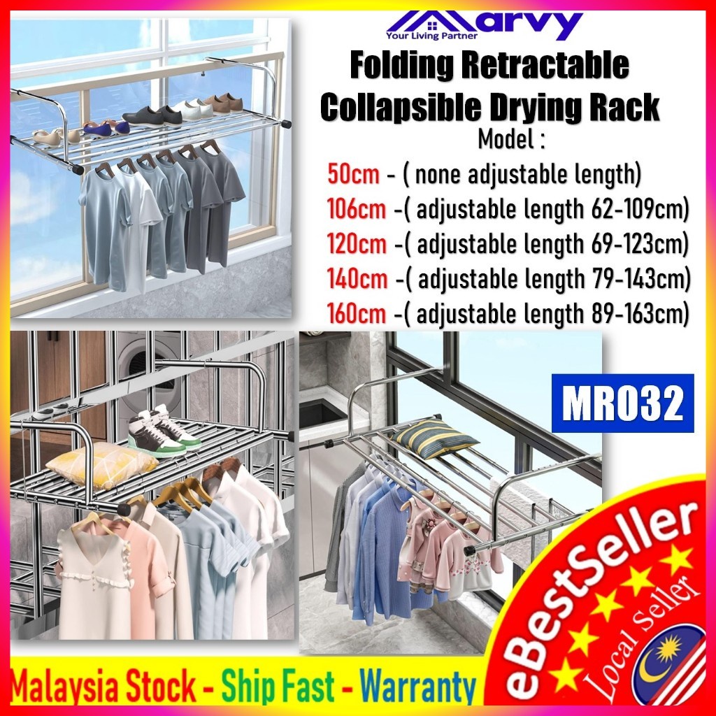 Folding Retractable Balcony Drying Rack, Stainless Steel Laundry