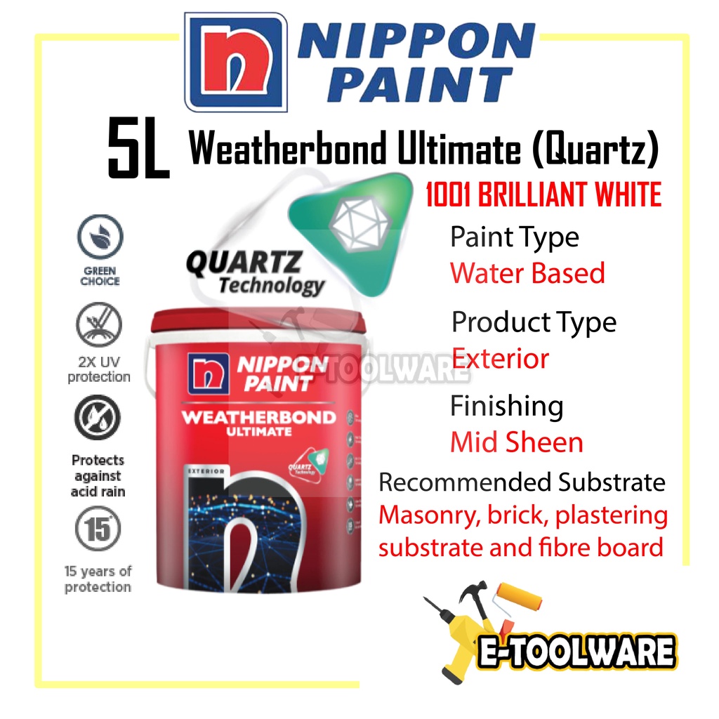 5L Nippon Paint Weatherbond Ultimate 1001 Brilliant White With Quartz
