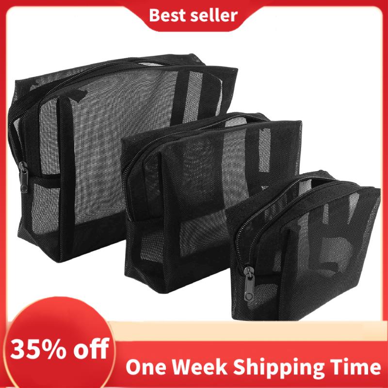 High Quality Black Mesh Makeup Bag See Through Zipper Pouch Travel ...