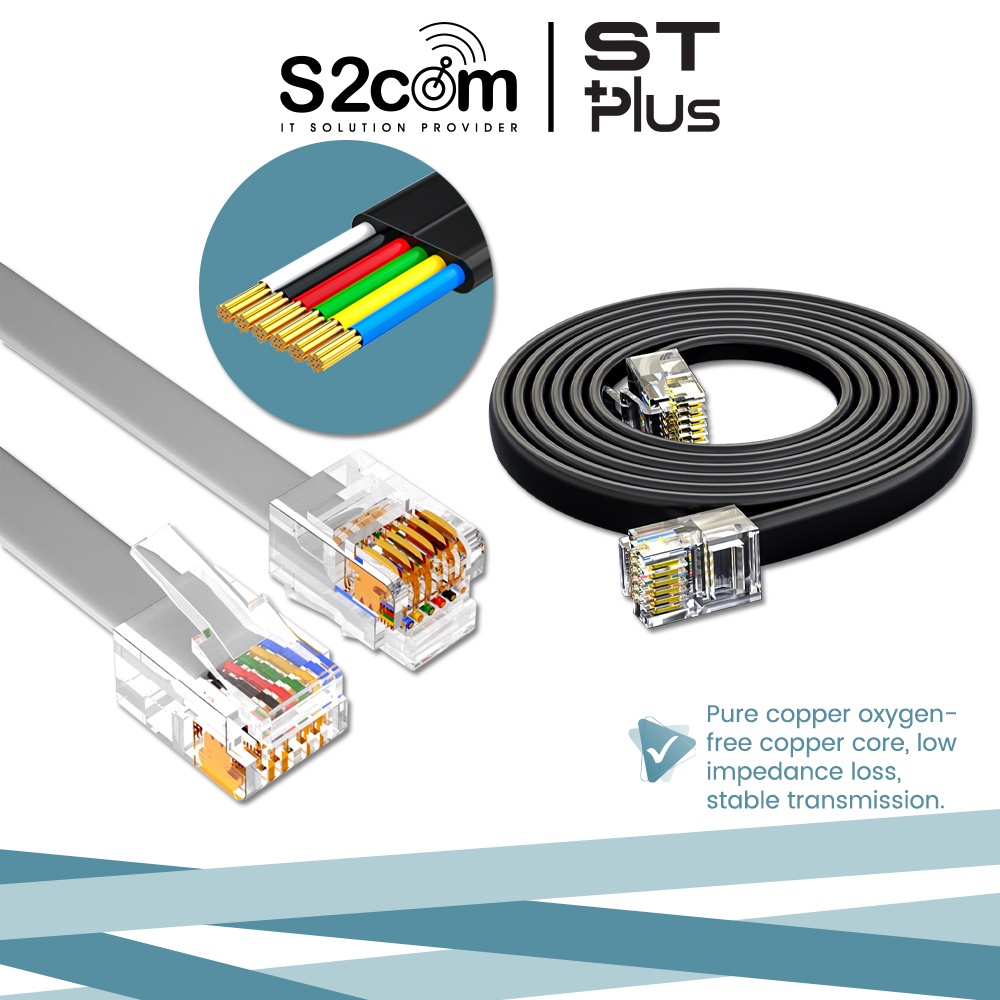 RJ12 6P6C Flat Straight Landline Oxygen Free Copper Telephone Cable ...
