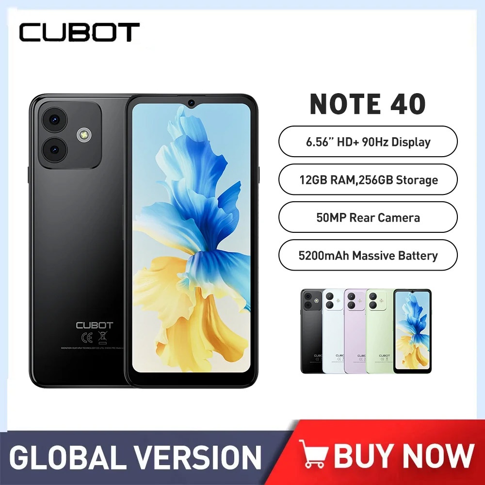 Cubot NOTE 50, 16GB RAM (8GB+8GB Extended), 256GB ROM, 6.56-Inch 90Hz  Screen, Octa-Core, NFC, 50MP Camera, 5200mAh, WIFI, GPS