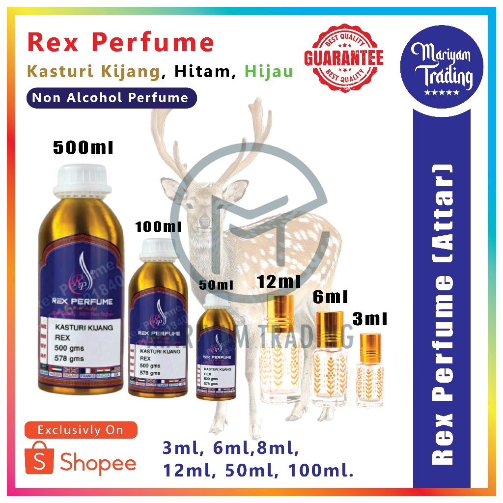 Kasturi Kijang | Hitam | Putih | Hijau Rex Perfume Non Alcohol 100% ...