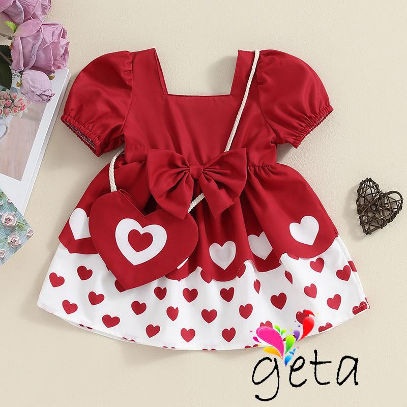 LJWBaby Girl Valentine´s Day Dress Short Sleeve Square Neck Heart
