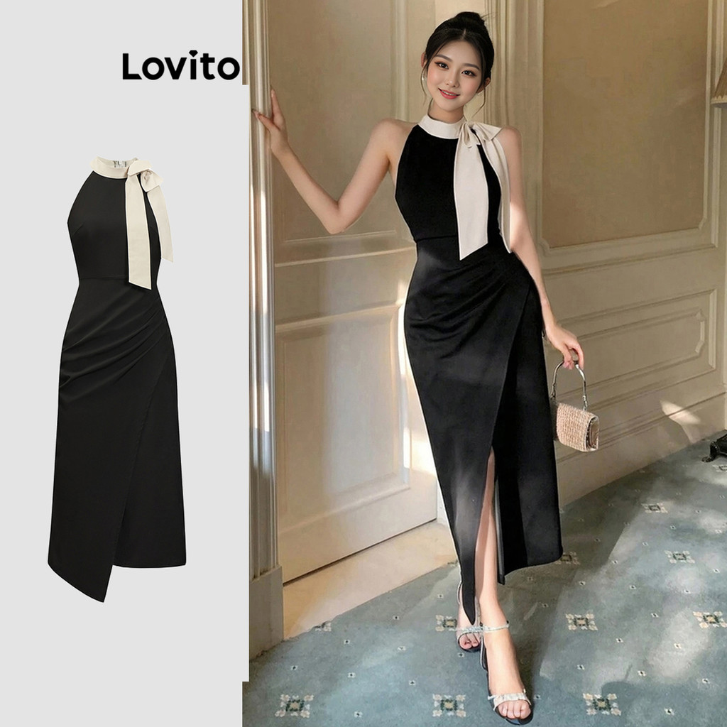 Elegant Dress Plain Colorblock Dress for Women L91AD171 | Shopee Malaysia