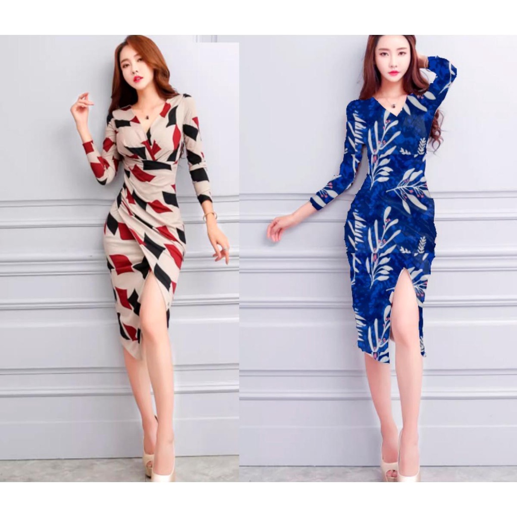 Slim Fit Women's Long Sleeves Show Slim Waist Temperament V-Neck Tight ...