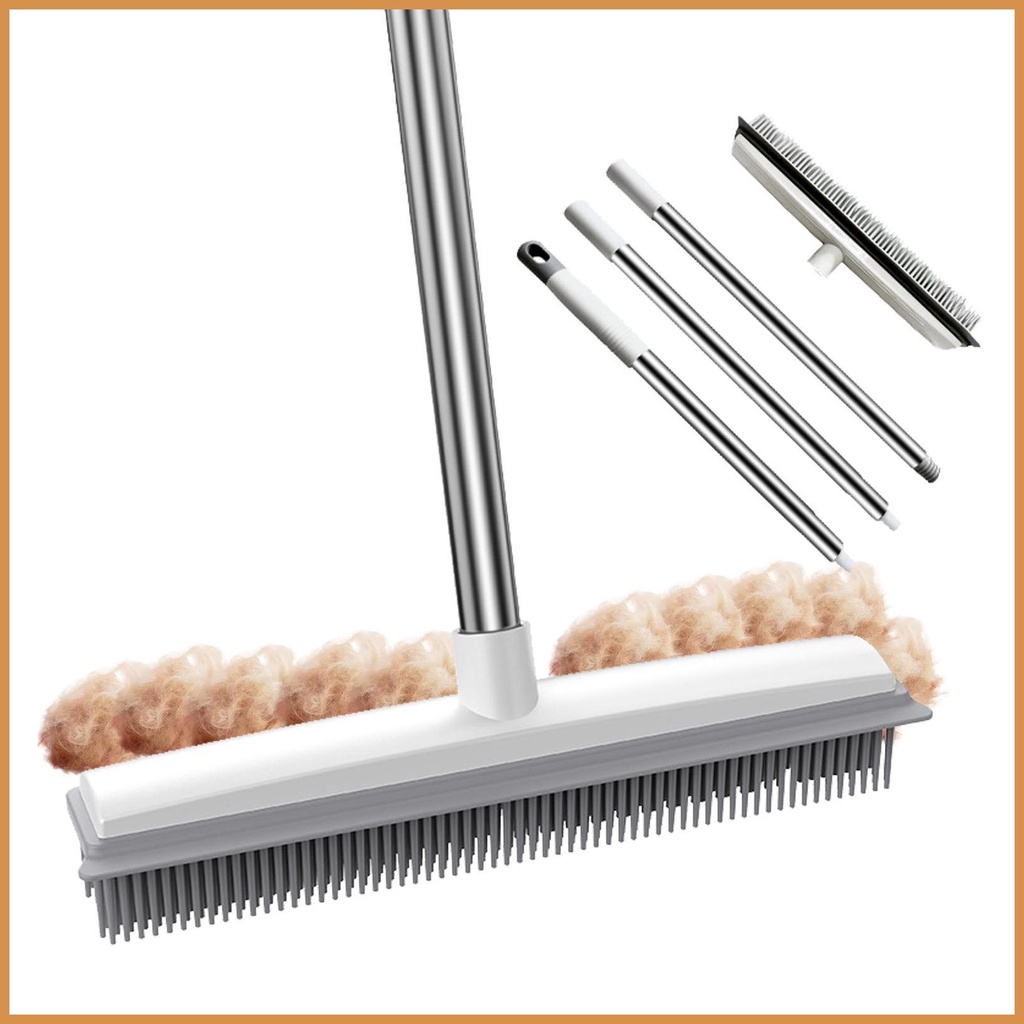 Rubber Broom Pet Hair Remover Carpet Rake with Telescopic Handle Fur