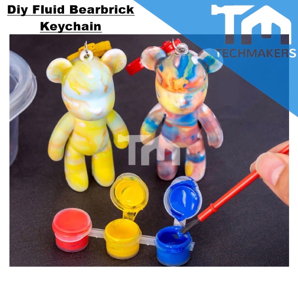 Fluid Bearbrick Keychain Mini Bear Handmade DIY Color Paint Fluid Painting Parent-Child Toy Kids Gift Kid Violean Bear