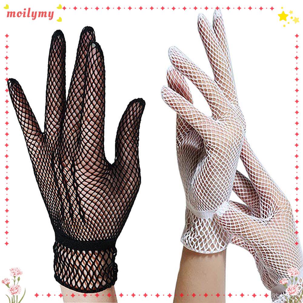 MOILYMY Mesh Gloves Prom Costume Wedding Nylon White Black Lace
