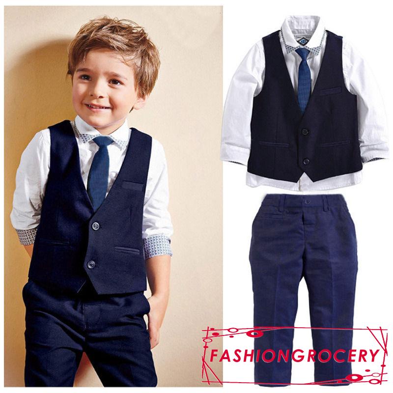 FASHION 1 7 Years Kid Boys Gentleman Suits Formal Tuxedo Waistcoat Tie Long Sleeve White Shirt Pants Shopee Malaysia