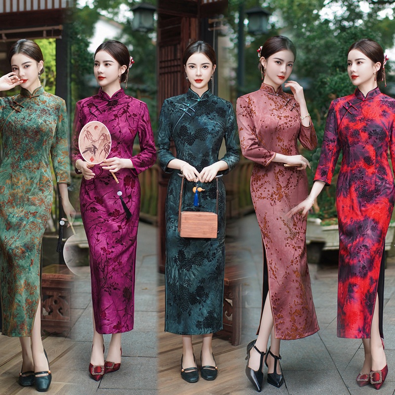 Long Sleeve Girl Chinese Style Dress Cheongsam