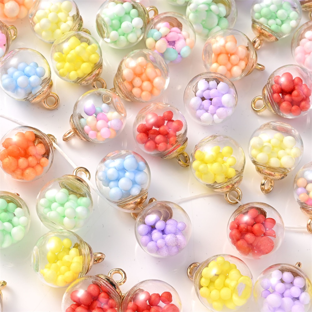 10pcs 16X21mm Round Glass Ball Pendant with Colorful Beads for DIY ...