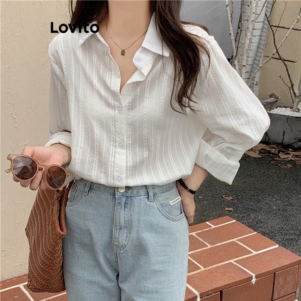 Lovito Casual Plain Jacquard Long Sleeves Blouse for Women LNE27024 ...