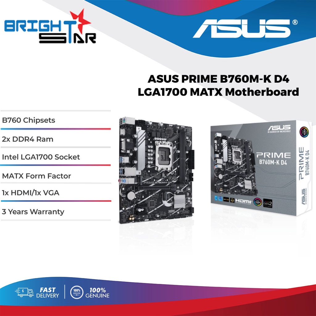 Asus Prime B760m K D4 Motherboard Lga 1700 Matx Shopee Malaysia 4230