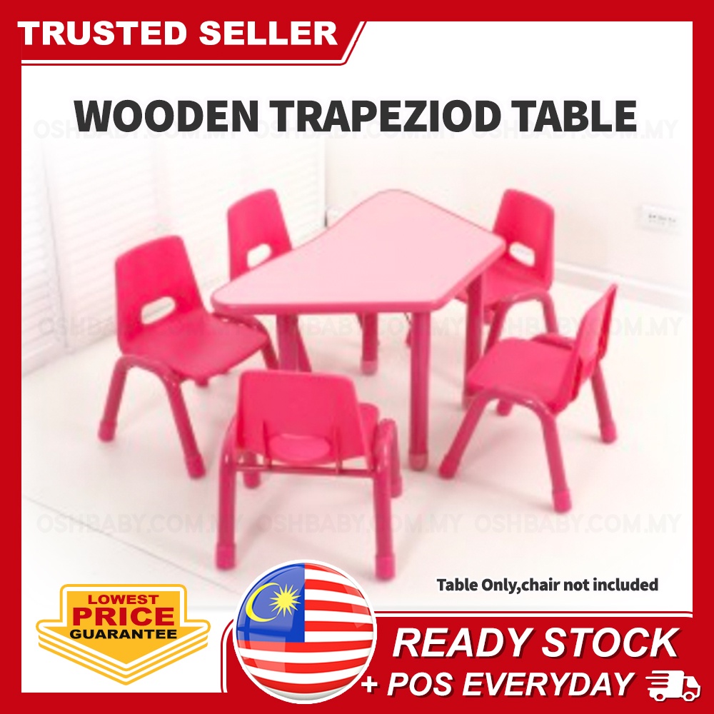 WOODEN TRAPEZOID TABLE kindergarten study table meja kayu budak tadika ...