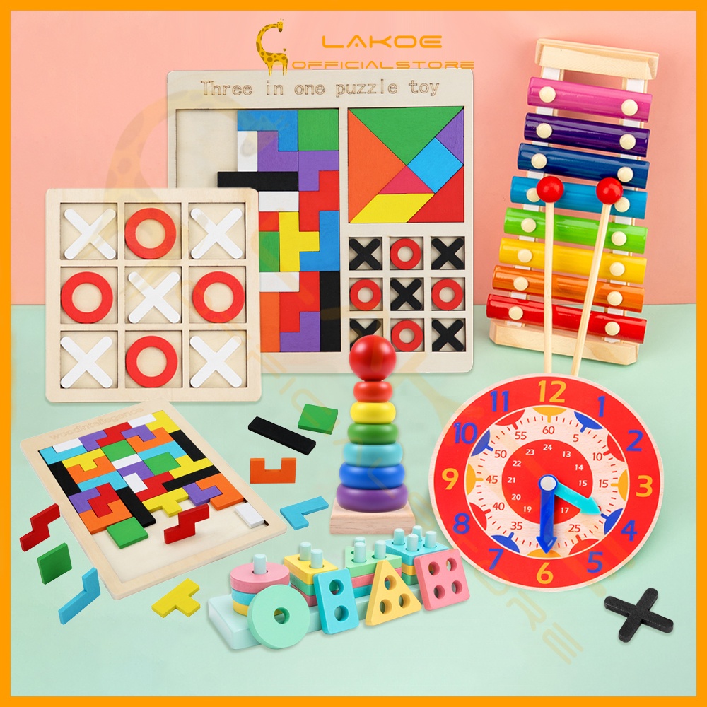 LAKOE Kids Wooden Education Toys Wooden Xylophone Tower Building Blocks ...