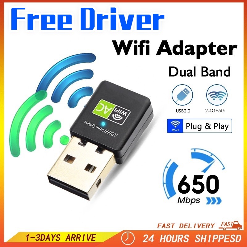 High Speed Wifi Adapter 600Mbps Dual Band 5G+2.4Ghz Wireless USB ...