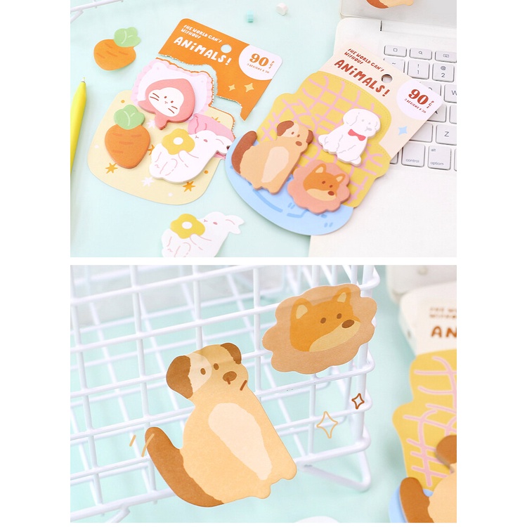 90Pcs Sticky Notes Cute Memo Pad Cute Stationary Animal Cat Puppies Dog ...