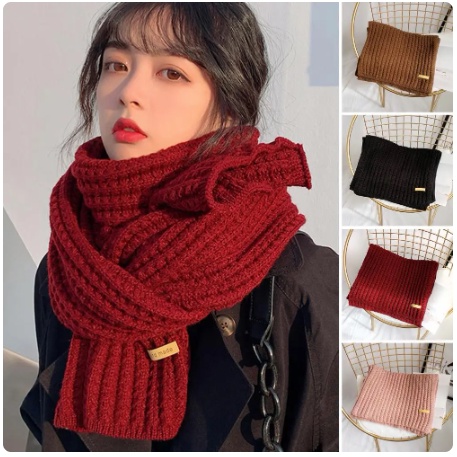 Women Knitted Scarf Female Solid Color Long Scarves Winter Warm ...