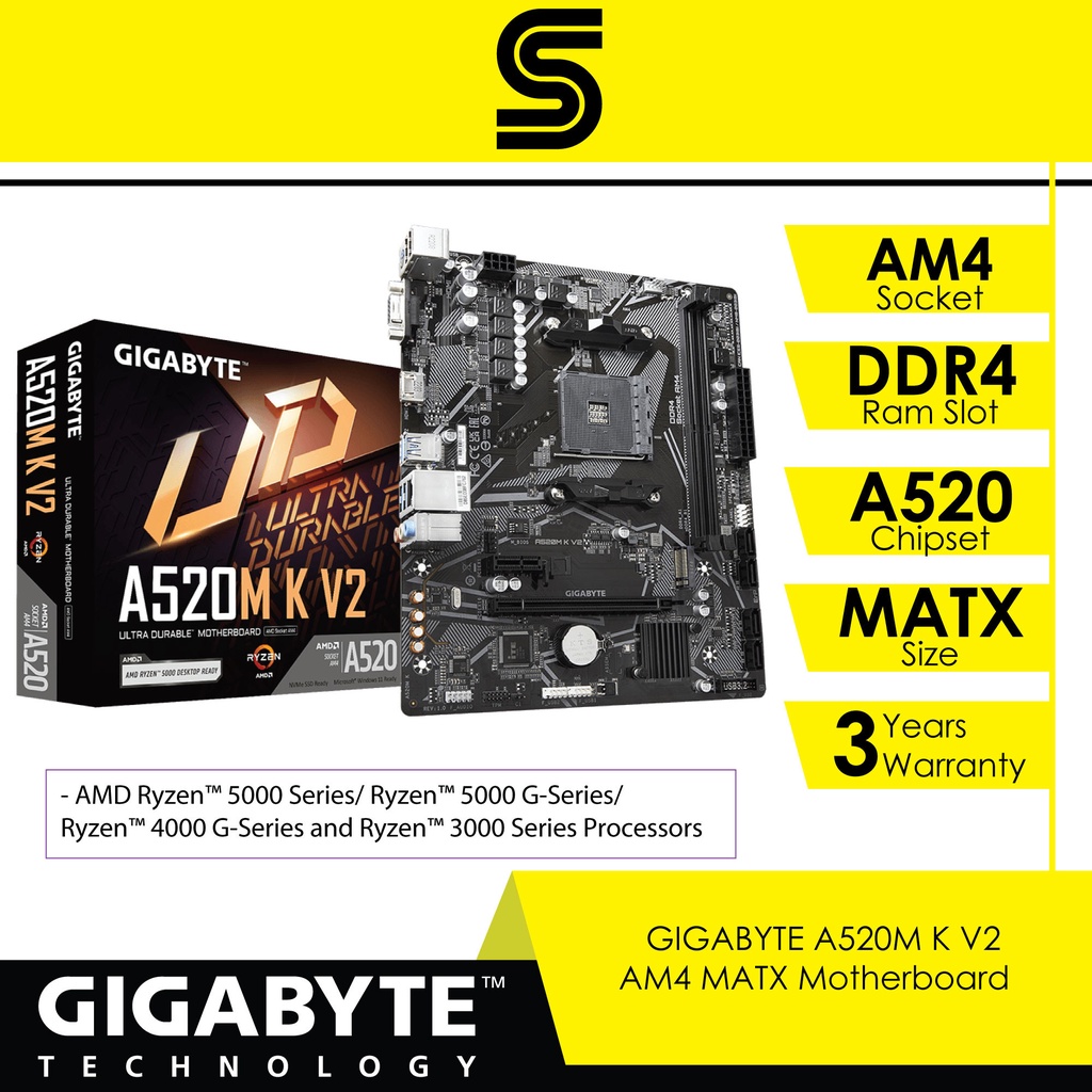 GIGABYTE A520M K V2 AM4 MATX Motherboard | Shopee Malaysia