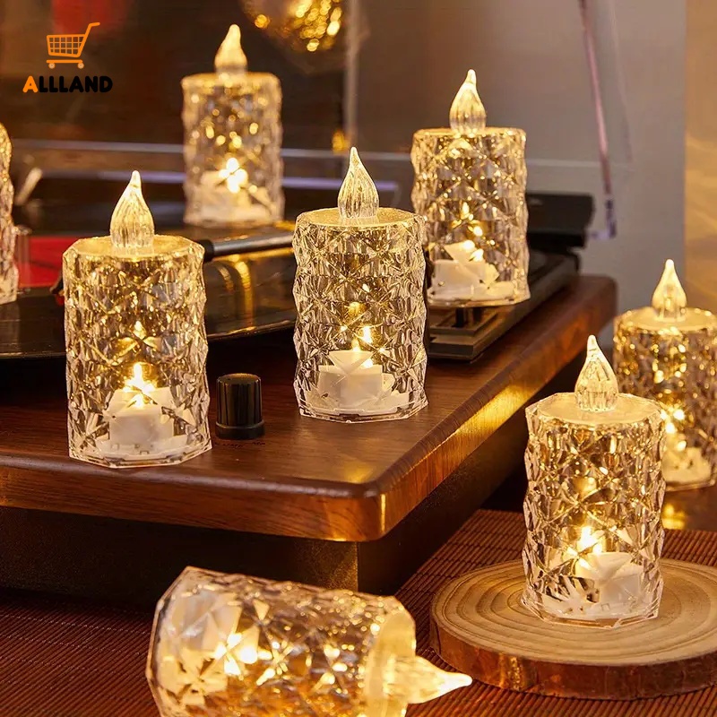 Safe Flameless LED Acrylic Transparent Electronic Candle Light Button ...