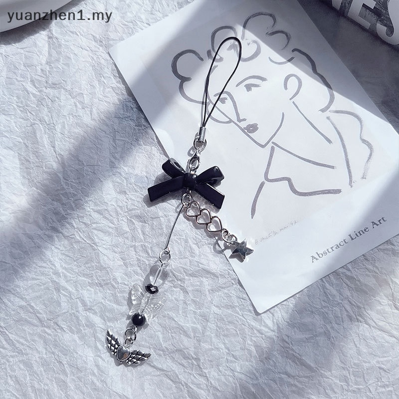 ZHEN Y2k Bow Tie Phone Chain Ghost Beads Pendant Charm Sweet Cool ...
