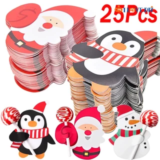 25Pcs/set Cute Penguins Santa Claus Snowman Lollipop Paper Cards/Christmas Gifts Package Decoration Supplies