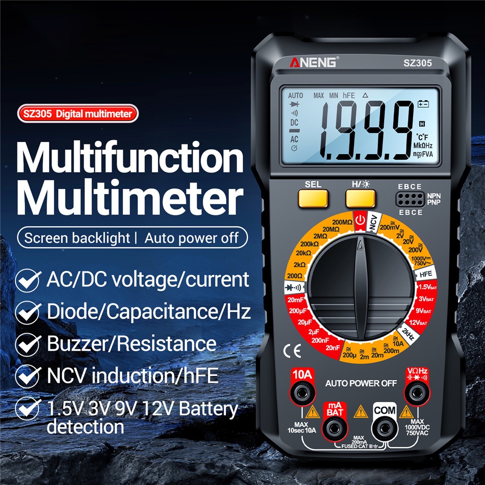DIYMORE ANENG Multimeter Volt Ohm Amp Meter Autoranging for AC/DC ...