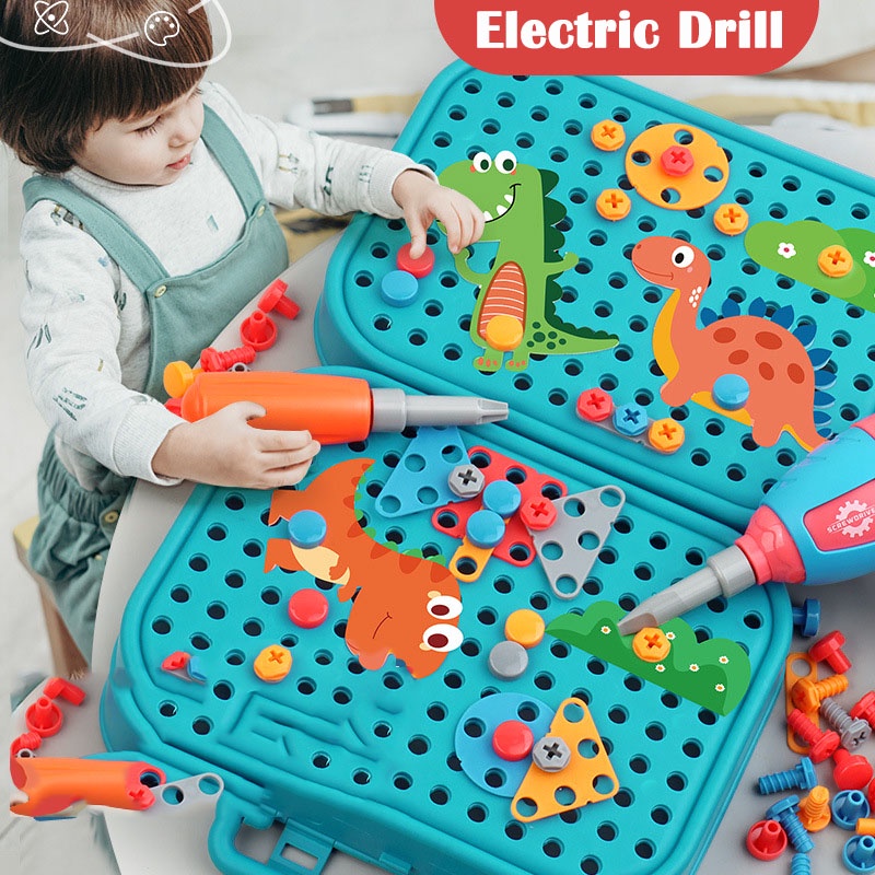 Electric Drill Toy Set Tool Kit Children Building Blocks Screw Puzzle ...