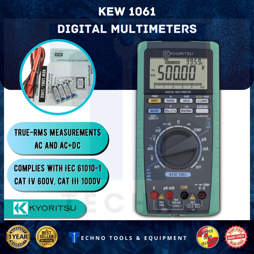 KYORITSU KEW 1061 True RMS Digital Multimeter CAT IV 600V, CAT III ...