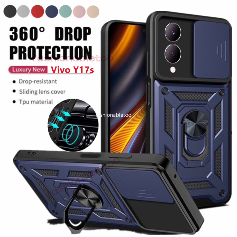 KEYSION Shockproof Armor Case for VIVO Y17S Soft Silicone+PC Metal Ring  Stand Phone Back Cover for VIVO Y17S - AliExpress