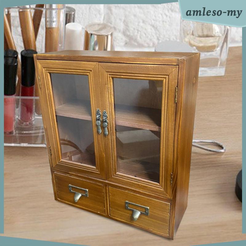[AmlesoMY] Retro Storage Cabinet Organizer Wooden Mini Tabletop Rack ...