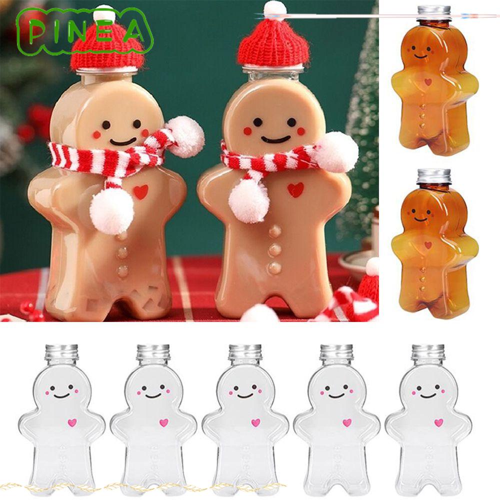 TRINGKY 5pcs Cute Gingerbread Man Candy Jar Christmas Plastic Drinking  Bottle Milk Water