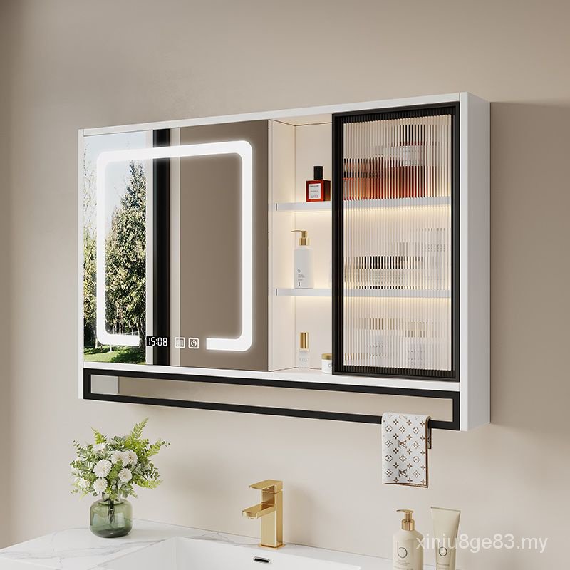 Smart Bathroom Mirror Cabinet Wall-Mounted Glass Door Laminate Lamp ...