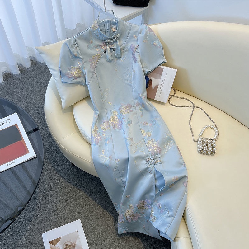 Women Blue Purple Chinese Style Cheongsam Fashion-look Handmade Button ...