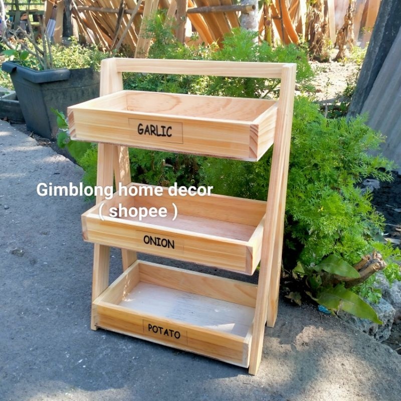 INT2> ~KAYU Wooden Onion Rack With Tight Base | Kitchen Shelf | Spice ...