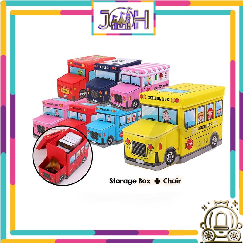 School Bus Kids Toy Storage Box Organizer Ottoman Chair | Shopee Malaysia