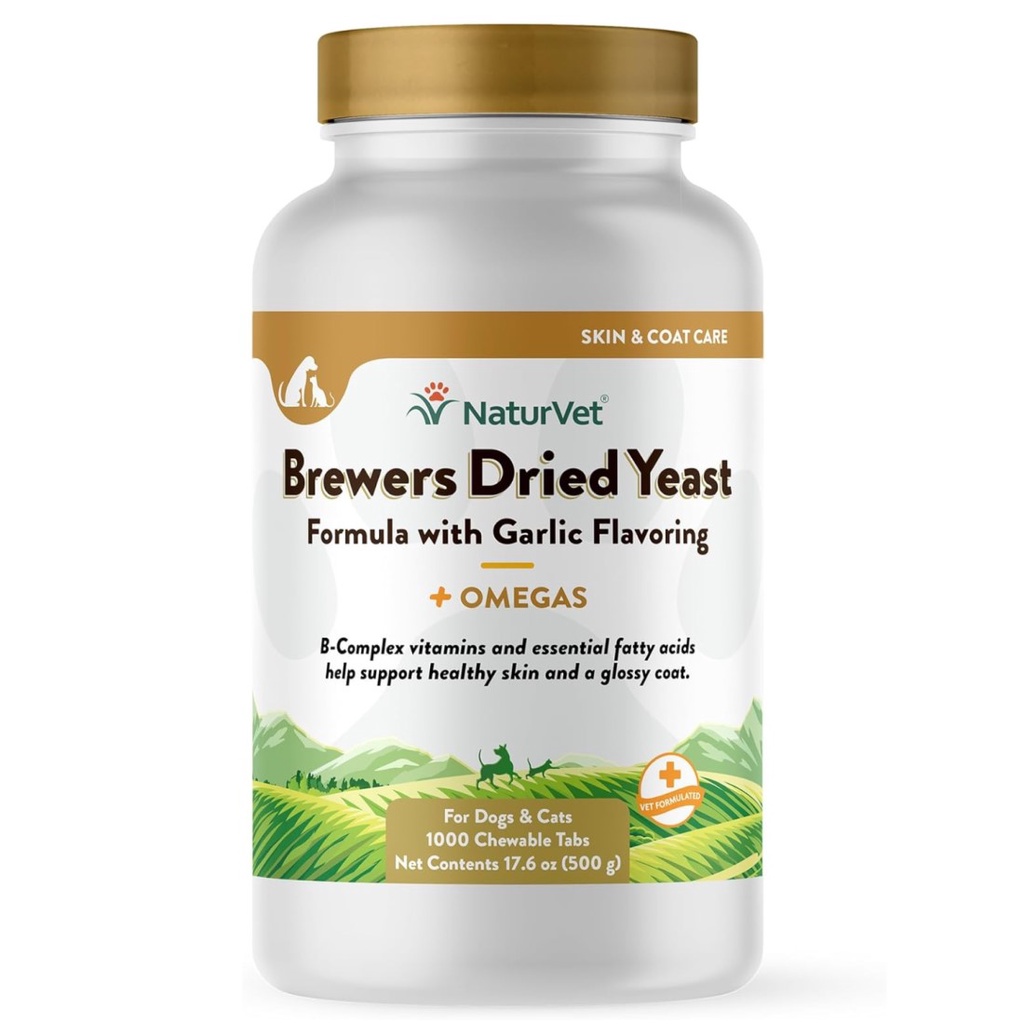 NaturVet, Brewers Dried Yeast Plus Omegas, For Dogs and Cats, 1,000