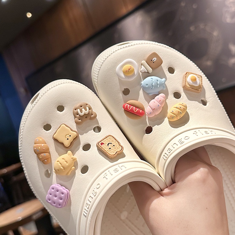Cute Egg Bread Jibbitz Crocs Charm Cookies Food Jibits Croissant Shoe Charms Pins Biscuit Jibbits Crocks Men Shoes Accessories Decoration Shopee Malaysia