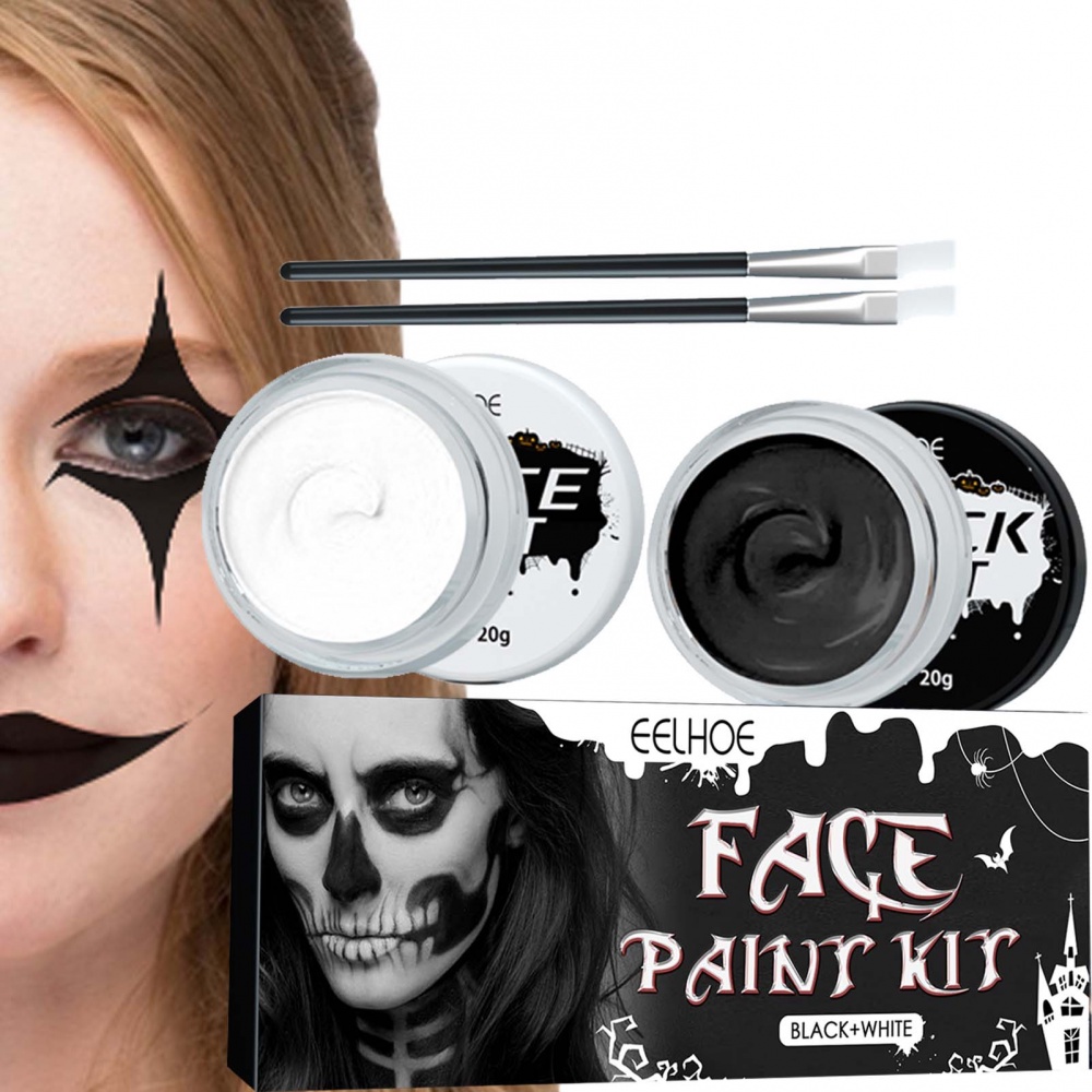 Face Painting Kit,Black Face Paint Clown and White Makeup, Body Paint