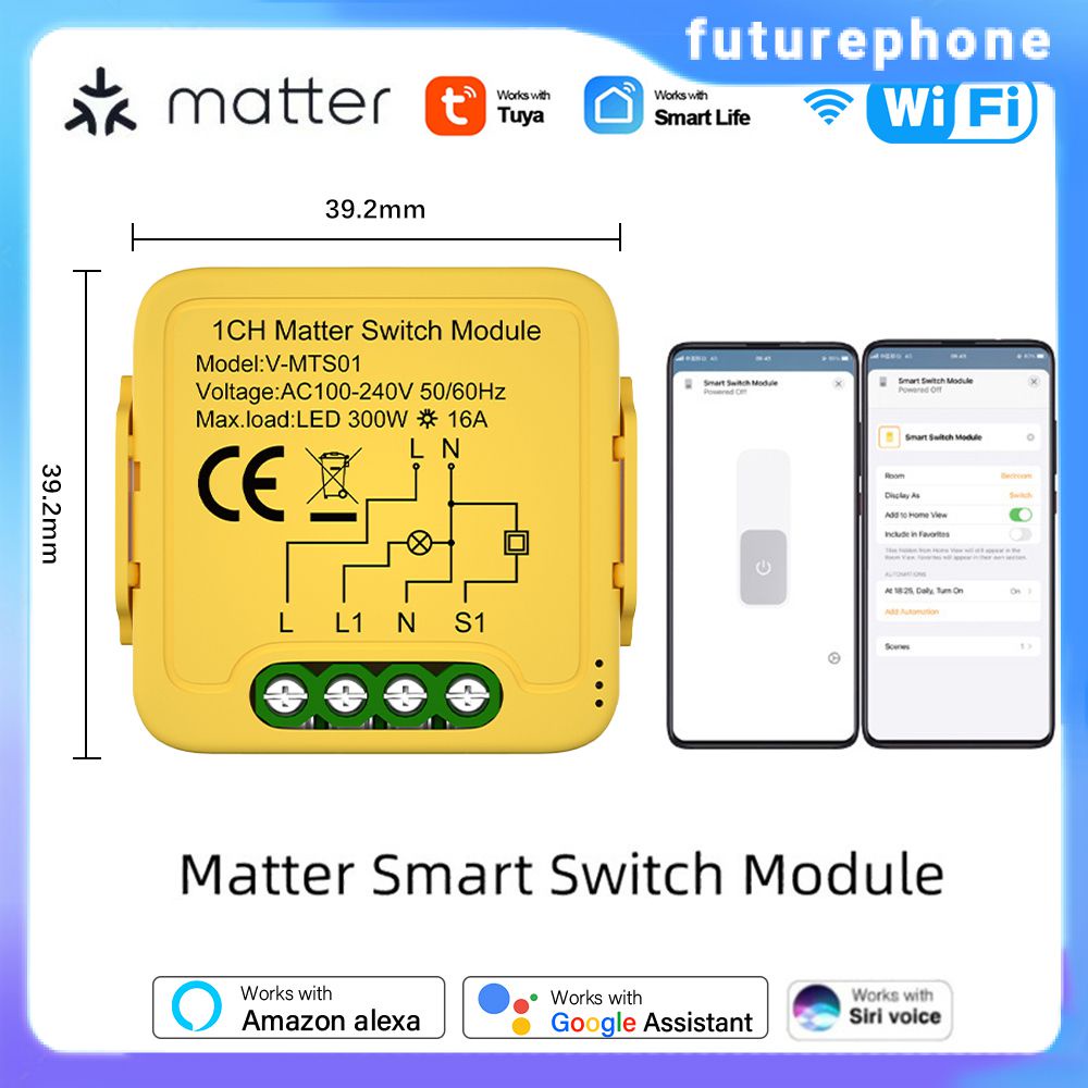 Matter Wifi Smart Switch Module Relay 1gang 16a Compatible Homekit