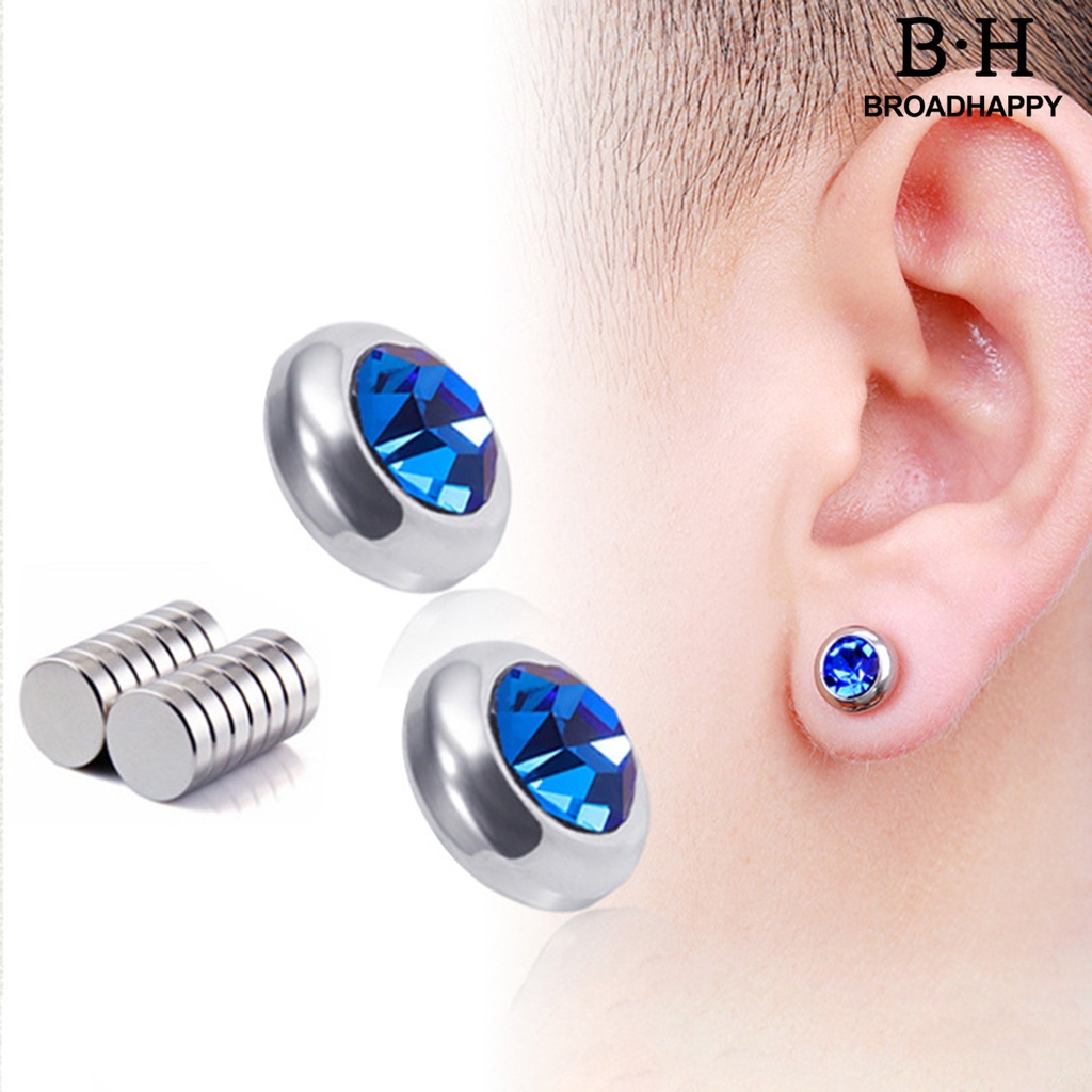 Broadhappy 1 Pair Ear Studs Non Piercing ic Stainless Steel Round Colored Rhinestone Embedded Men Women Earrings Fashion Jewelry Shopee Malaysia