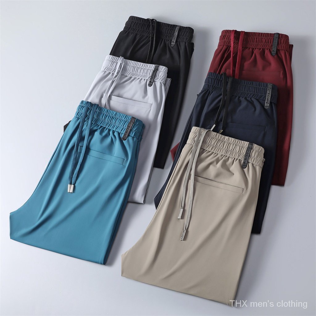 Men Elastic Waist High Elasticity Summer Loose Straight Sports Long