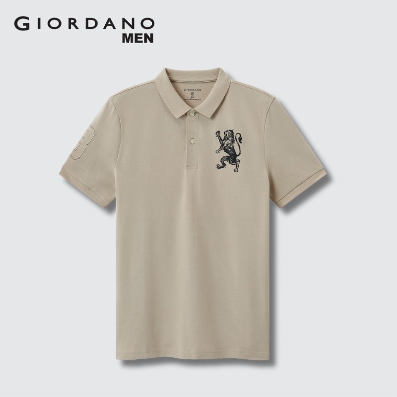 3D Lion Embroidery Short-sleeve Polo Shirt