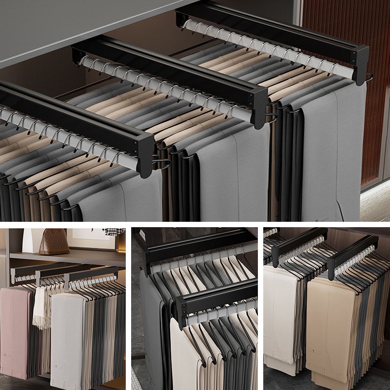 Telescopic Slide Rail Clothes Rail Hanging Rod Wardrobe Hanger