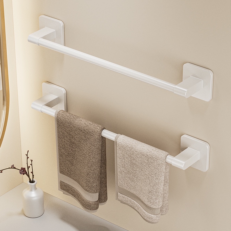 White Towel Holder Aluminum Towel Bar No Drilling Bathroom Storage Bar ...