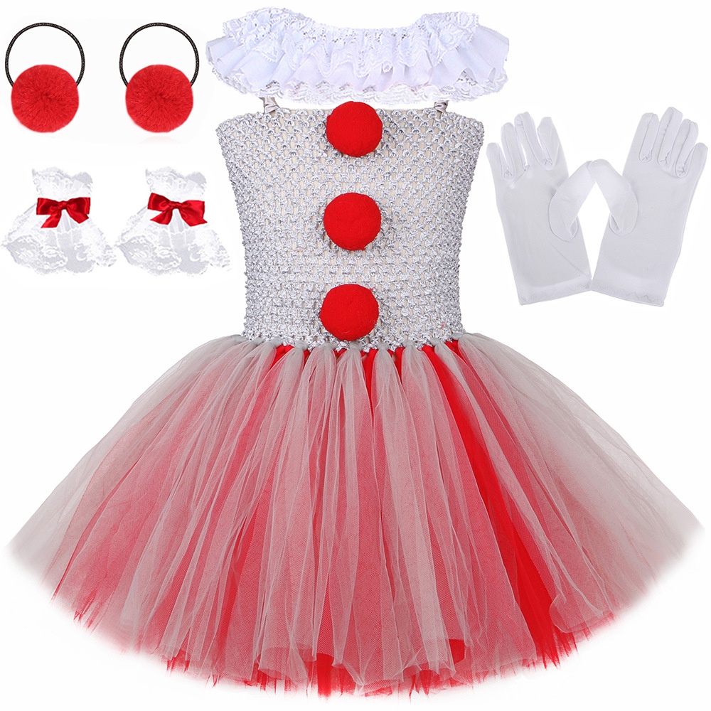 Creepy Clown Costumes for Girls Kids Halloween Pennywise Tutu Dress ...