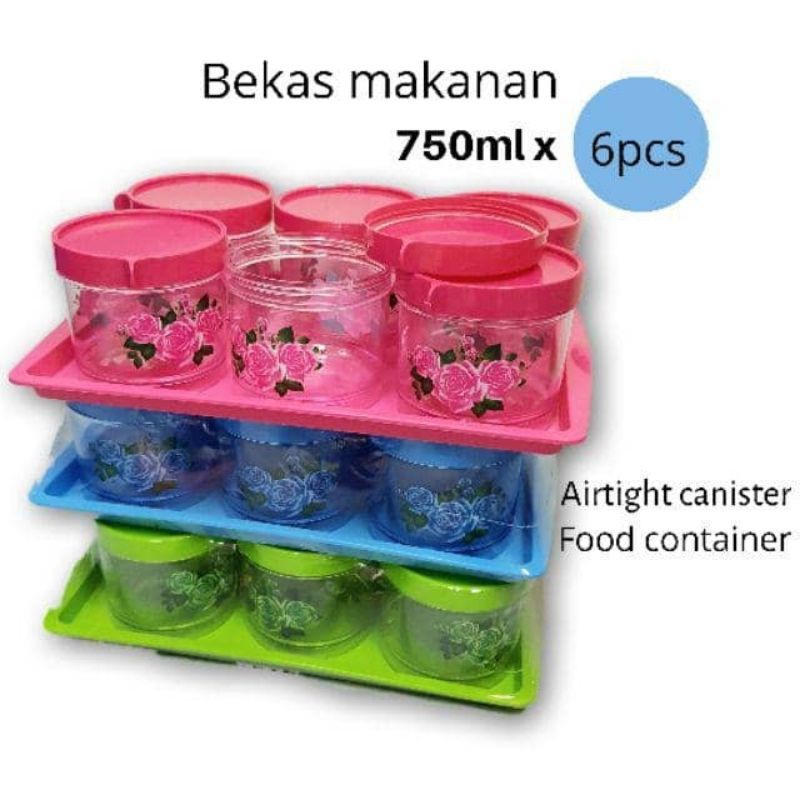 7Pcs Round Container With Tray 750ml#Bekas kuih raya/Canister ...